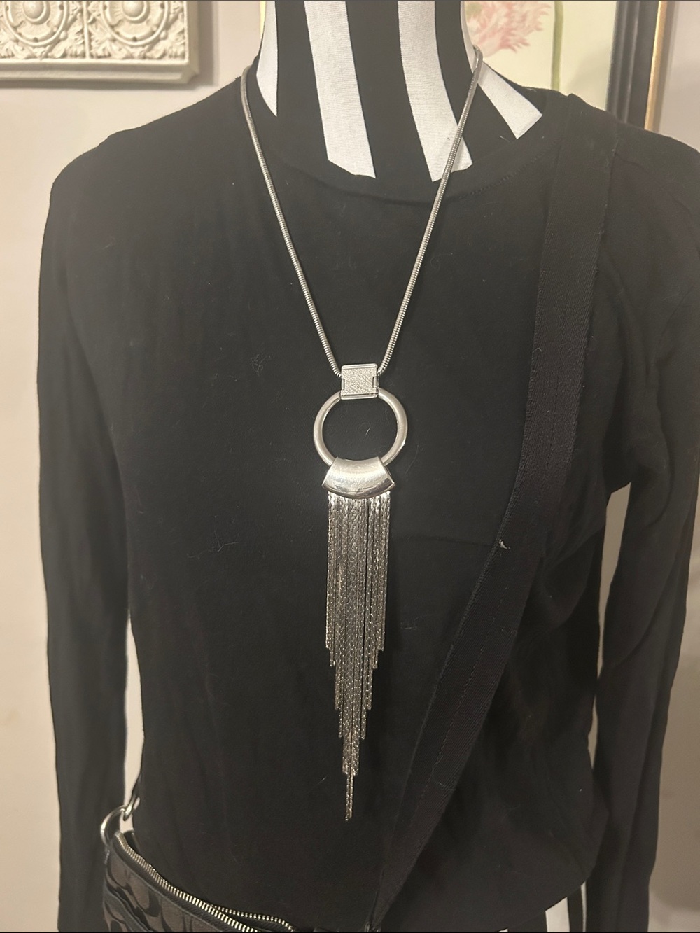 Jennifer Lopez Silver-Tone Circle Tassel Necklace